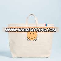 Personal custom canvas smiley face double handles take out tote shopping bag